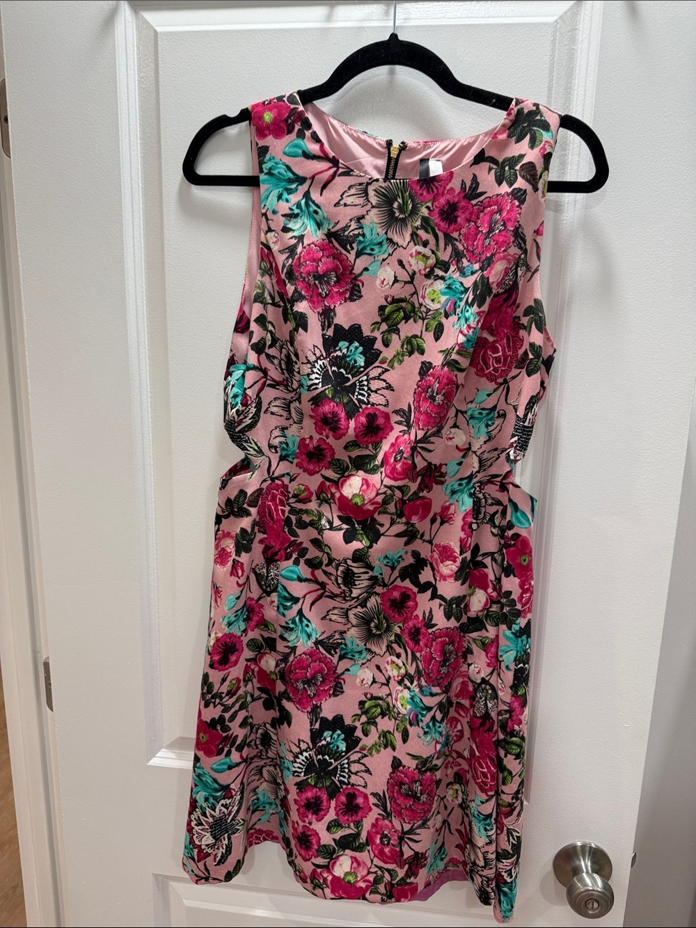 Kensie Pink Floral Fit-and-Flare Dress with Teal Accents